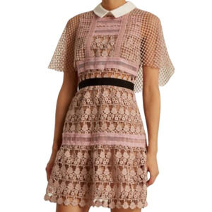 Self-Portrait Floral Vine Cape Mini Dress In Pink Nude Lace Size 2